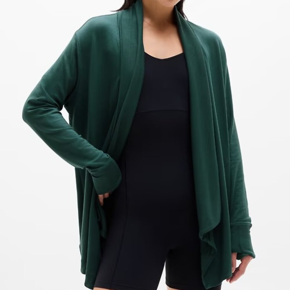 Athleta Forest Green Draped Open-Front Cardigan